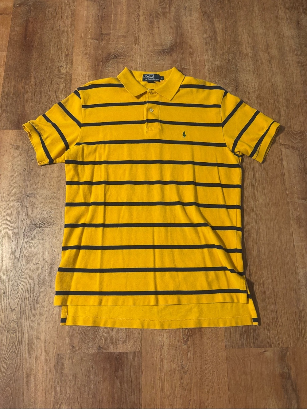Polo Ralph Lauren Yellow Navy Striped Polo Shirt Short Sleeve Size Large